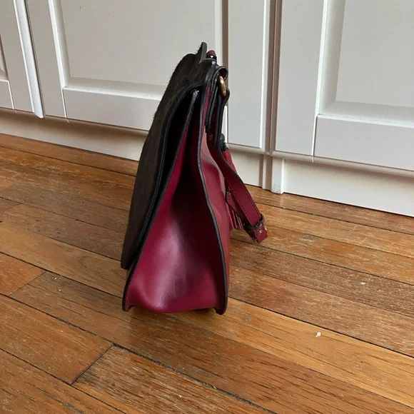 JCrew maroon leather and calfhair handbag - Picture 3 of 5